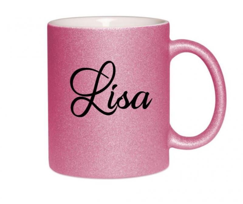 Glitzertasse Name Rosa