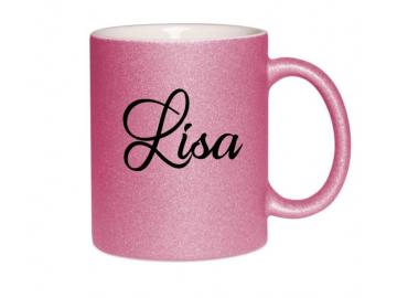 Glitzertasse Name Rosa